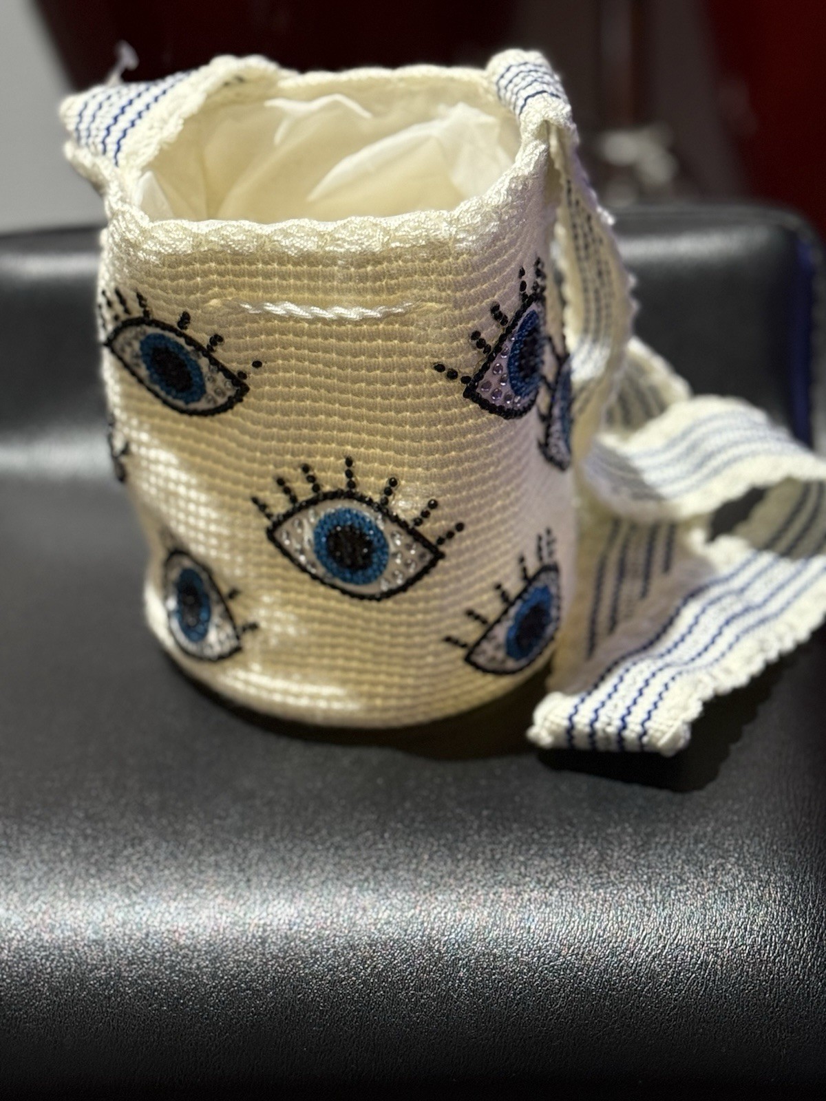 Women’s Small Handmade Woven Straw Eye Crossbody Bag Drawstring Strap