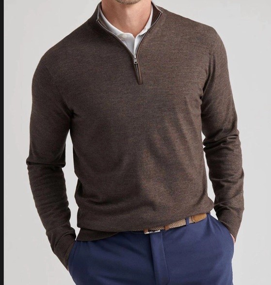 Peter Millar Excursionist Flex 1/4 Zip Mens Sweater Size Large Antique Walnut