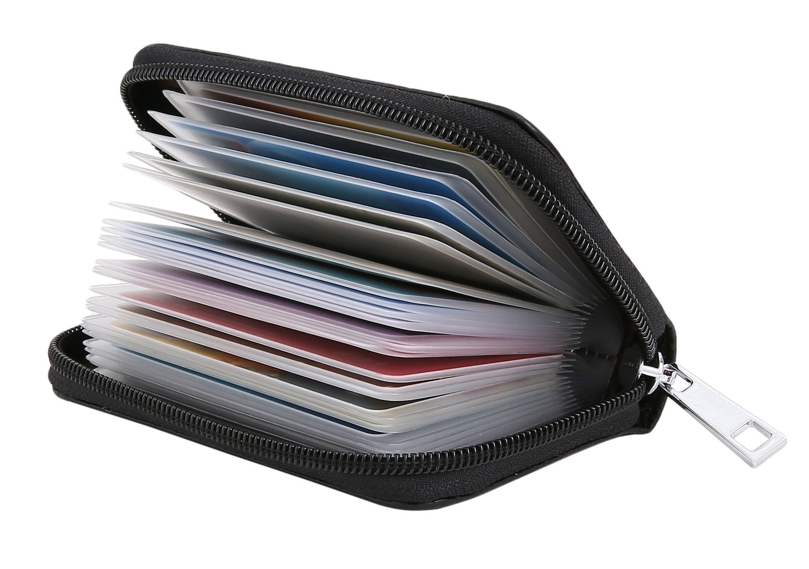 Genuine Leather Credit Card Holder Zipper Wallet With 26 Card Slots (Black)