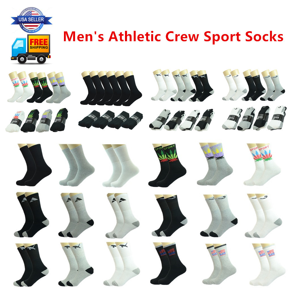 Wholesale Lot Multi Color Men’s Athletic Crew Sport Socks Cotton Size 9-11 10-13