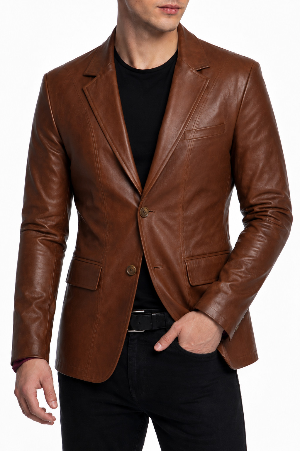 Men’s Premium Brown Lambskin Leather Blazer – Slim Fit Smart Casual Jacket Coat
