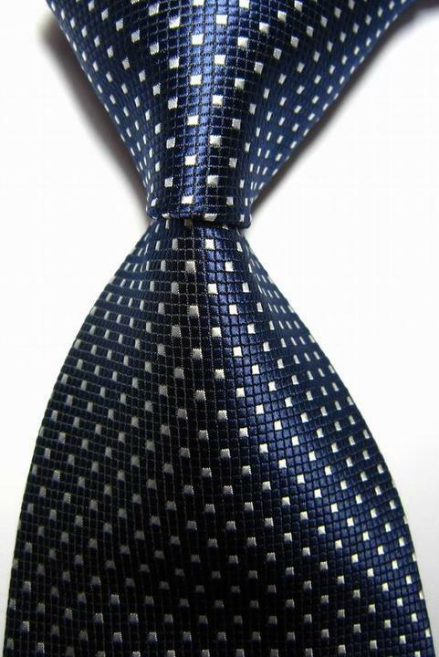 Hot! Classic Checks Dark Blue White JACQUARD WOVEN 100% Silk Men’s Tie Necktie