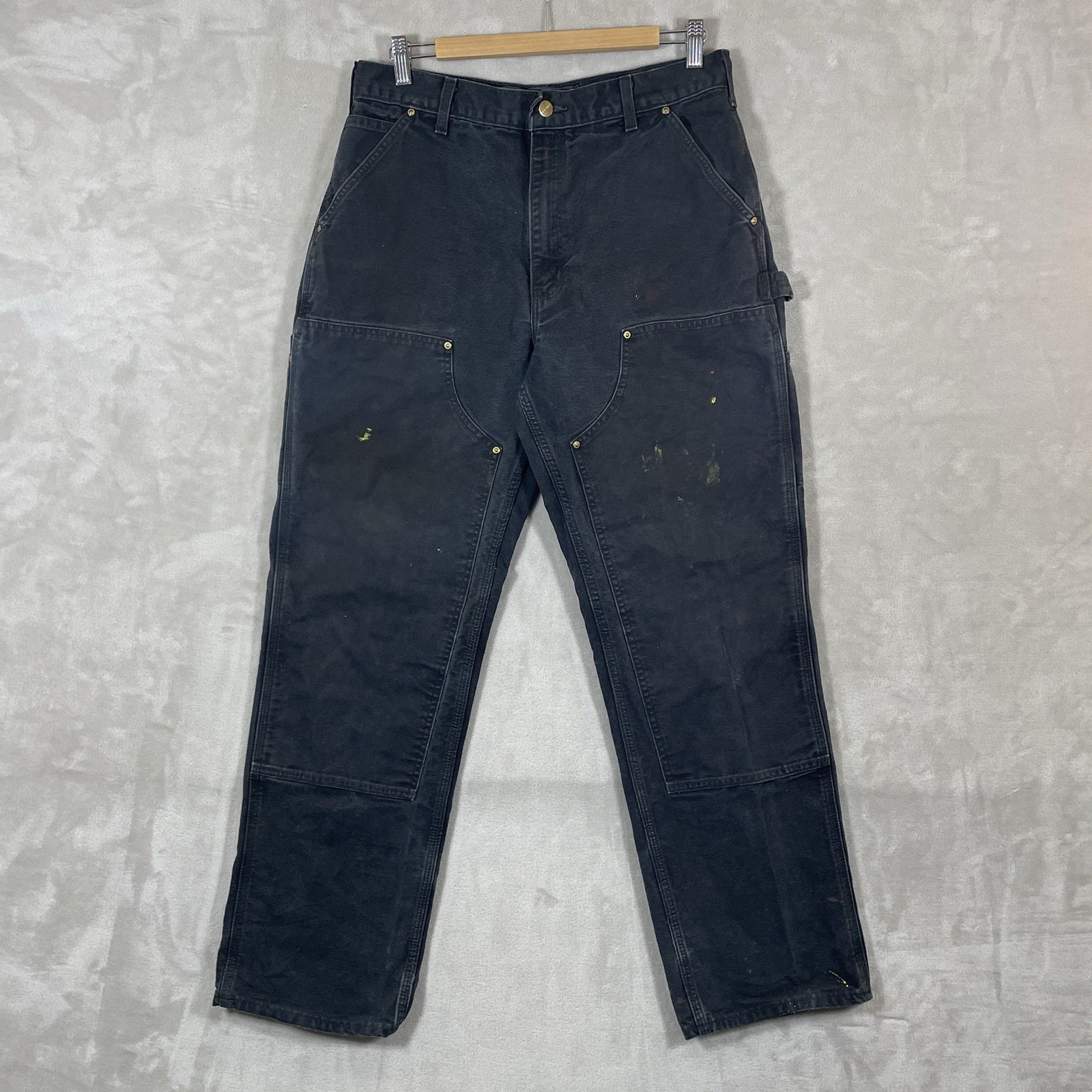 Carhartt Black Double Knee Canvas Pants Mens 34×32 (fit 32×31) B01 BLK USA Made