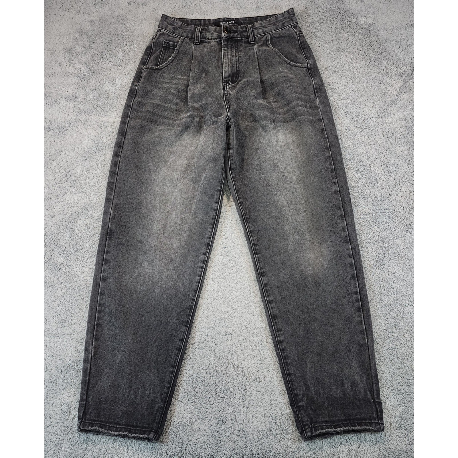 Barrel High Rise Jeans Womens Size 27 Black Curved Leg Loose Baggy Blue Savvy