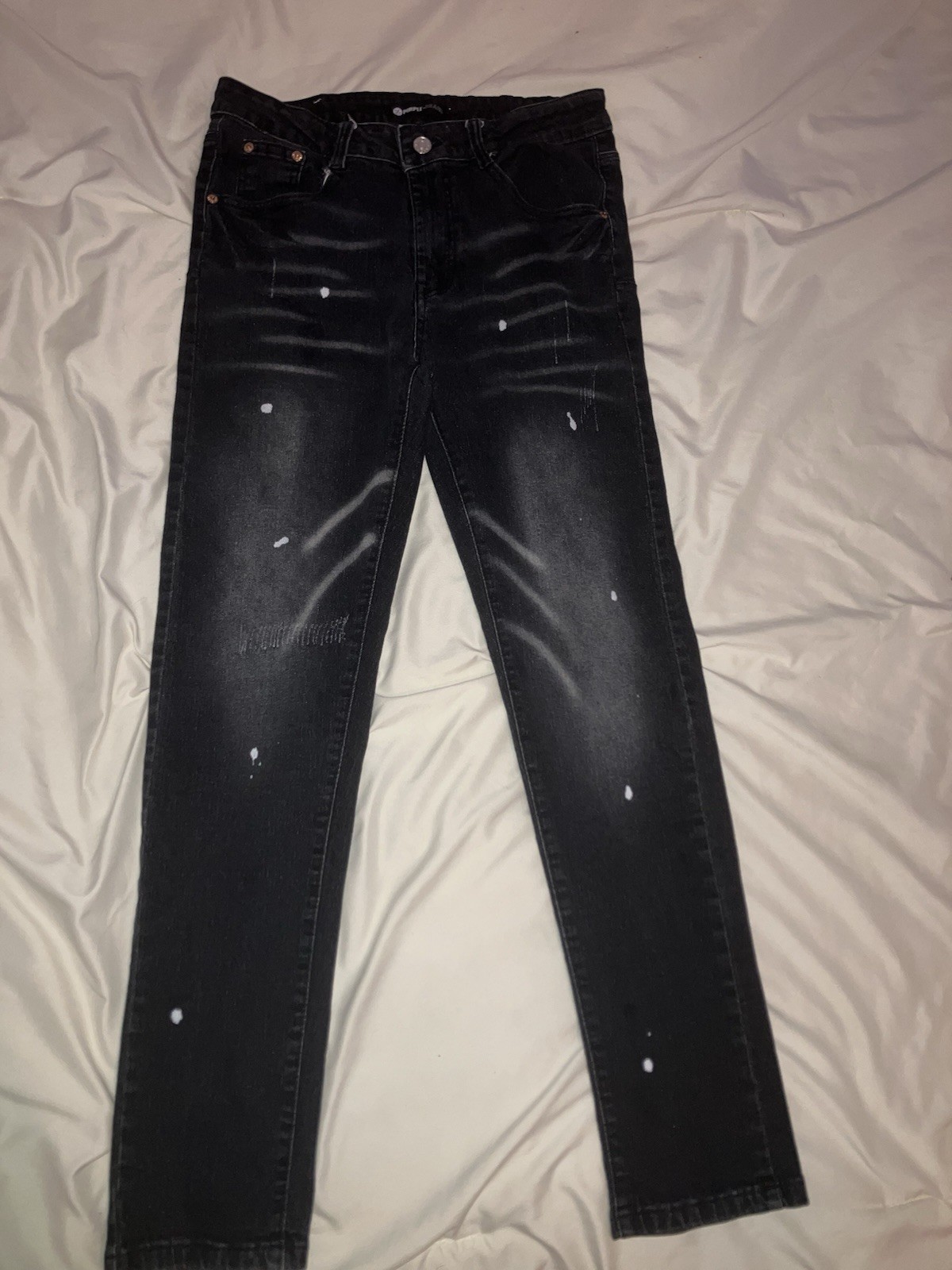 Purple Brand P001 Black Paint Splatter Distressed Skinny Denim Jeans Size M