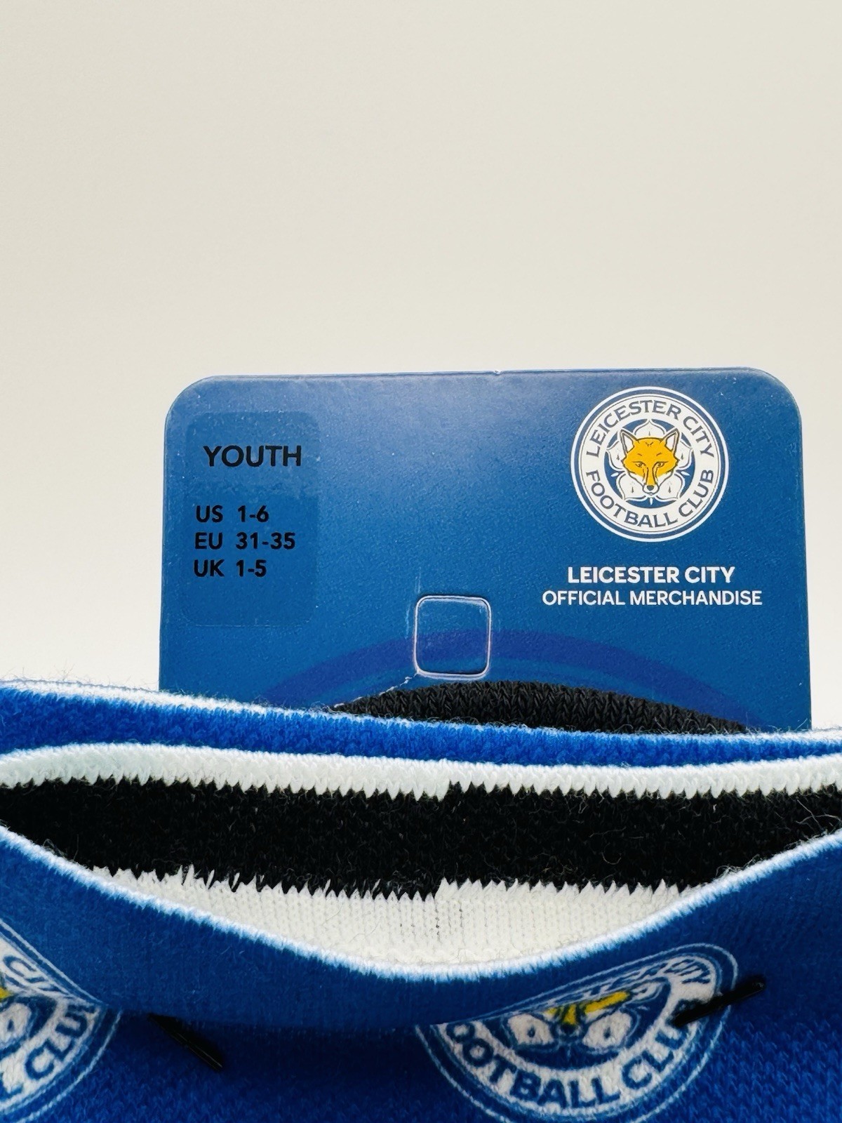 Leicester City Logo Crew Socks Youth/Teens US 1-6 Blue/Black, 1 Pair