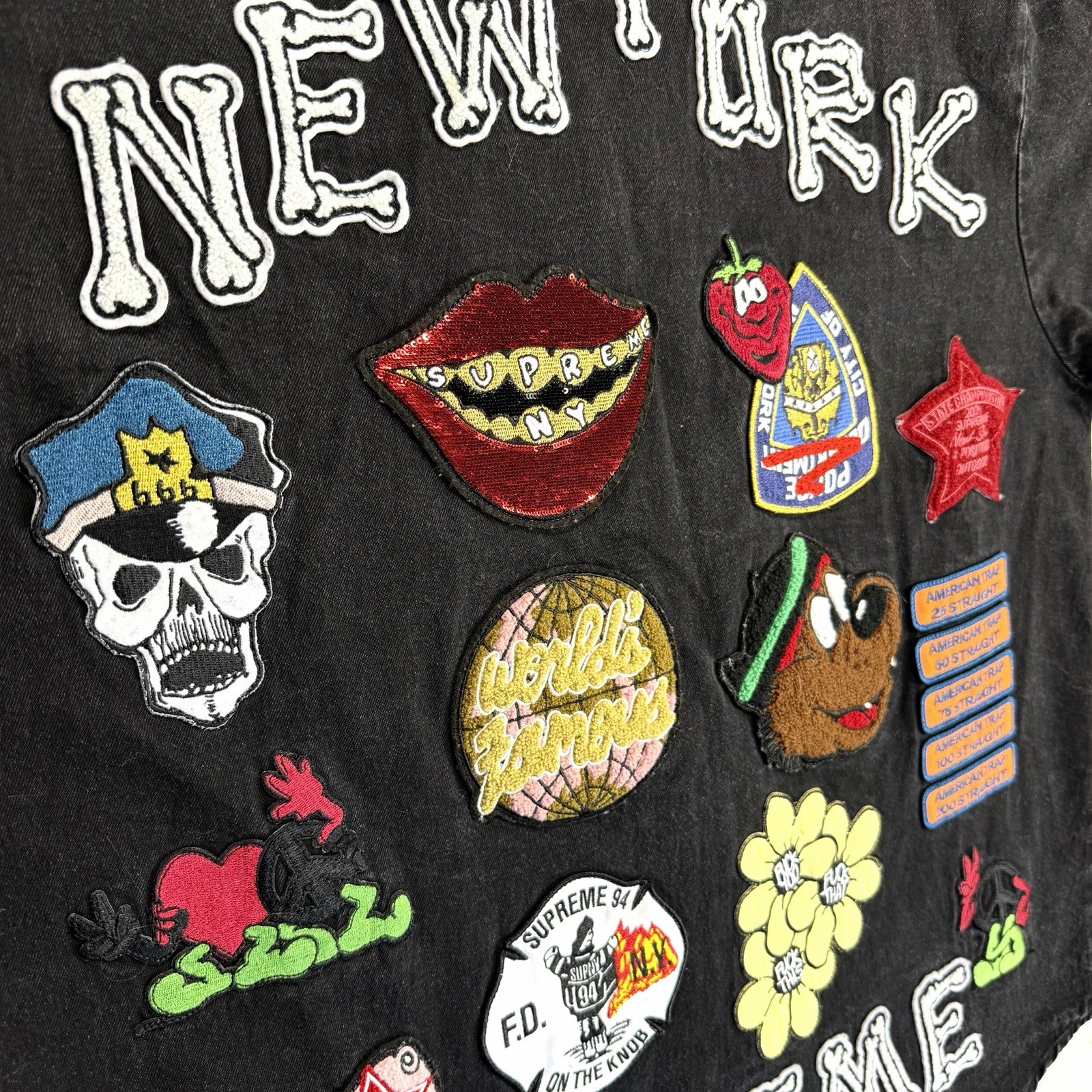 Supreme Patches Denim Baseball Jersey Black Men’s M Streetwear Hypebeast NY