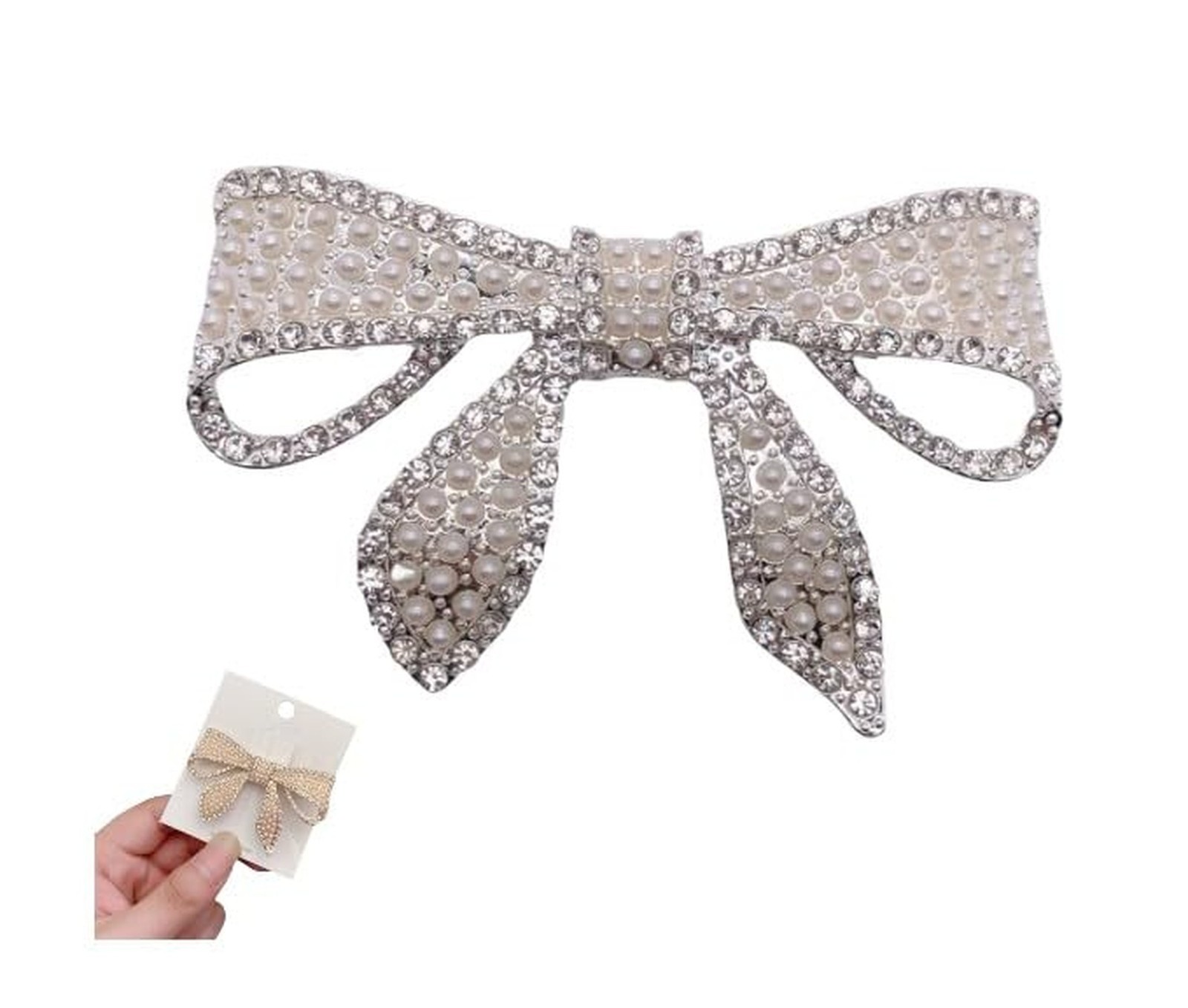 Silver Pearls Rhinestones Bow Hair Clips for Women Girls Glitter Hairpins Spr…