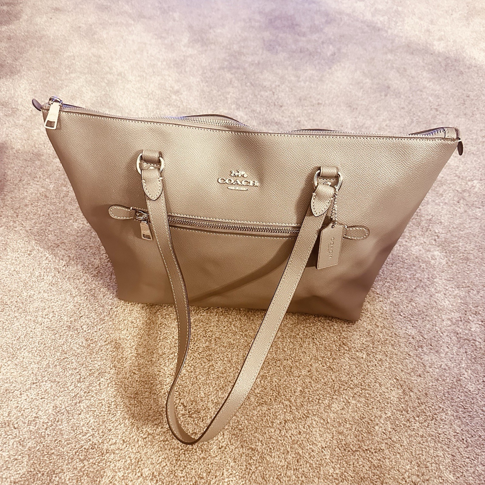 Coach Gallery Tote Large Crossgrain Leather Gray Zip Top Shoulder Bag F79608 EUC