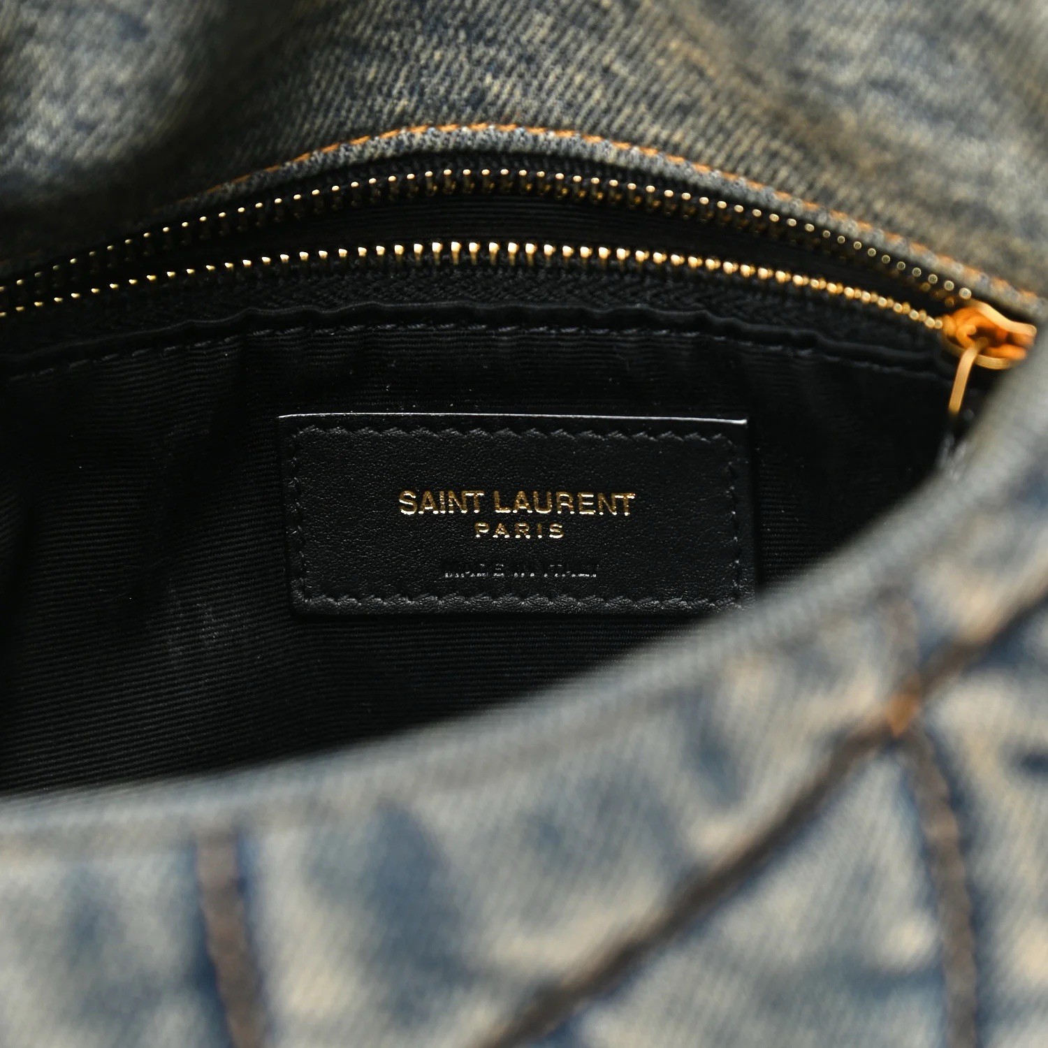 Saint Laurent Denim Quilted Toy Loulou Puffer Monogram Chain Satchel Blue Black