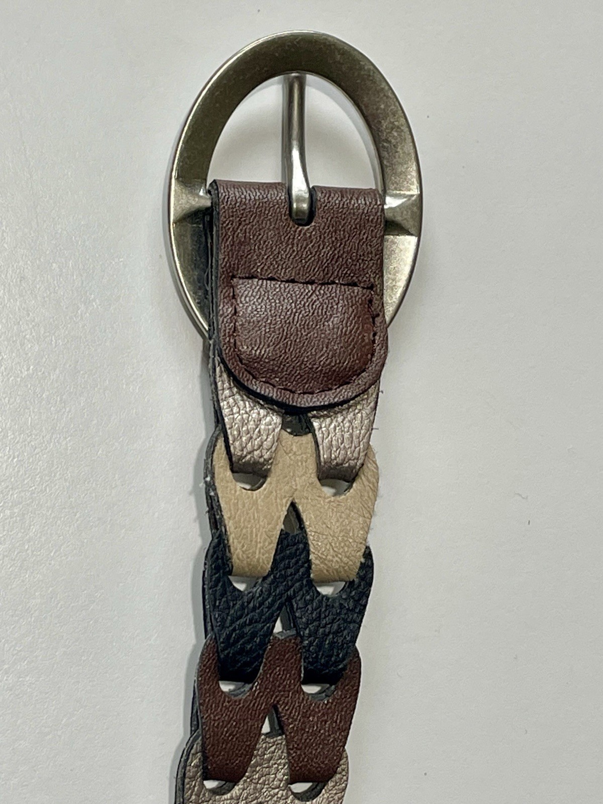 Vintage Multi-Color Leather Link Woven Belt Boho Braided 1.25″ Wide 42″ Length