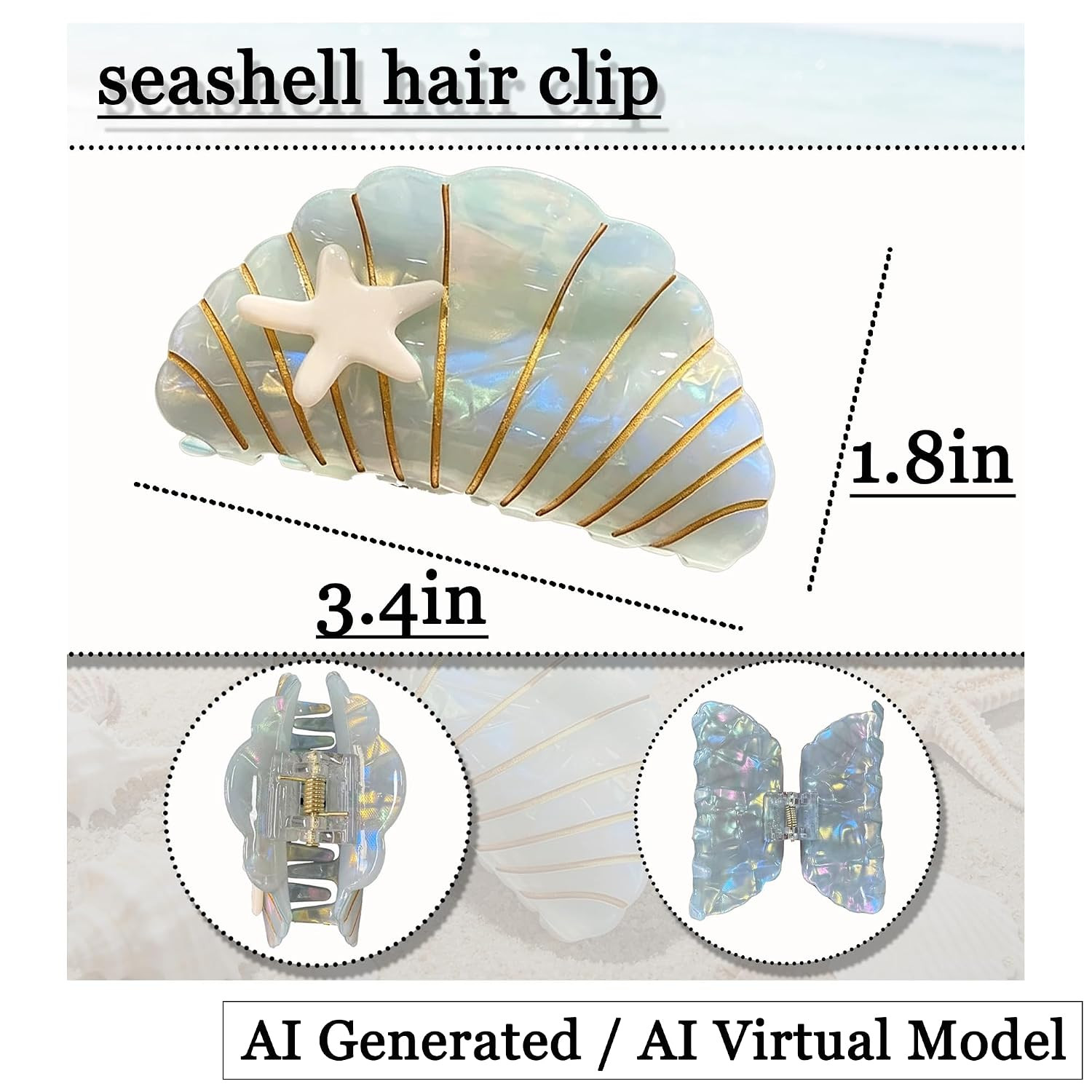 2PCS Shell Claw Clip,Beach Claw Clip for Thick Fine Curly Hair 3.5 Inches Acetat