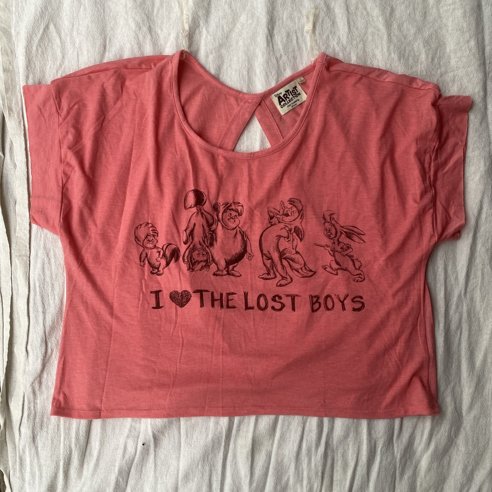 Disney Artist Collection Womens T-Shirt Pink Lost Boys Short Sleeve Size Large