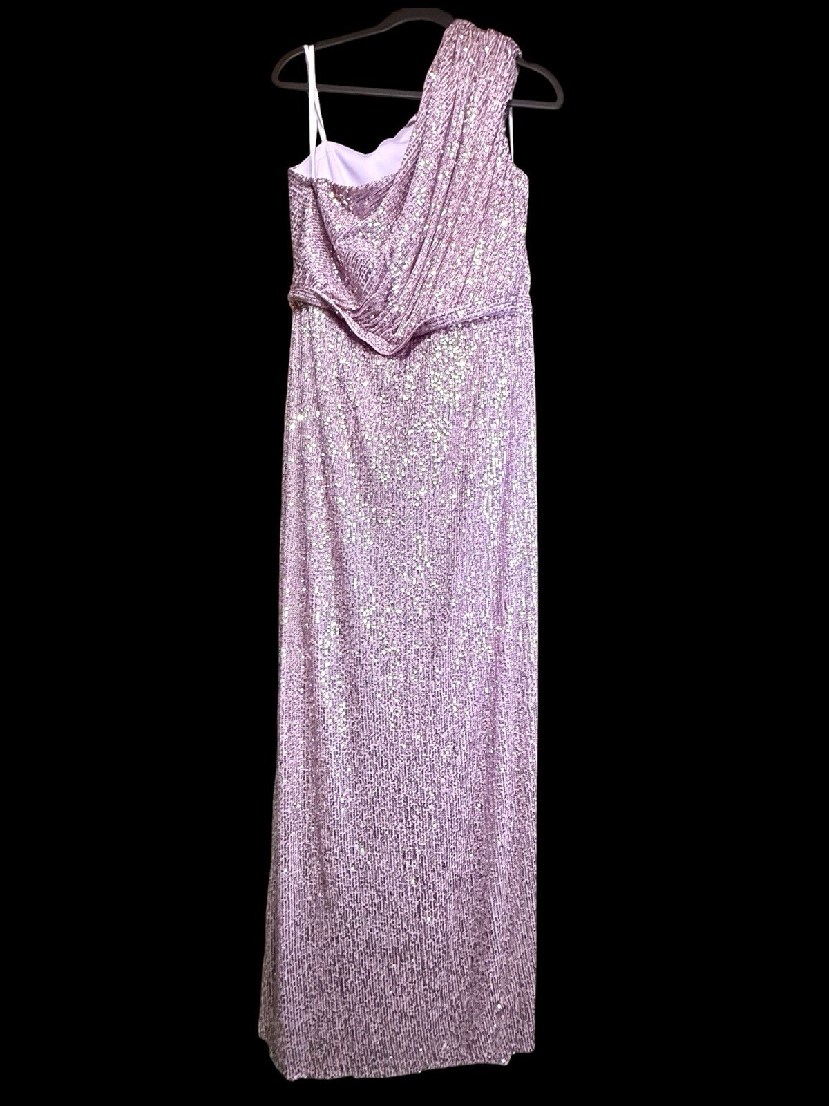 Mac Dugga Lilac Purple Sequined Ruched One Shoulder Gown New Size 14