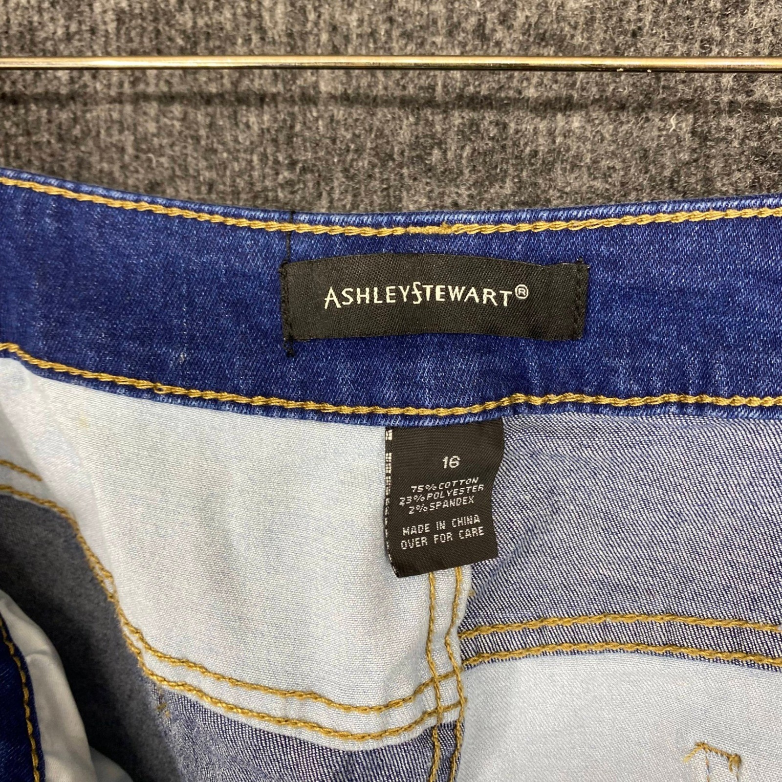 Ashley Stewart Womens Two Tone Colorblock Distressed Skinny Jeans Blue High Rise
