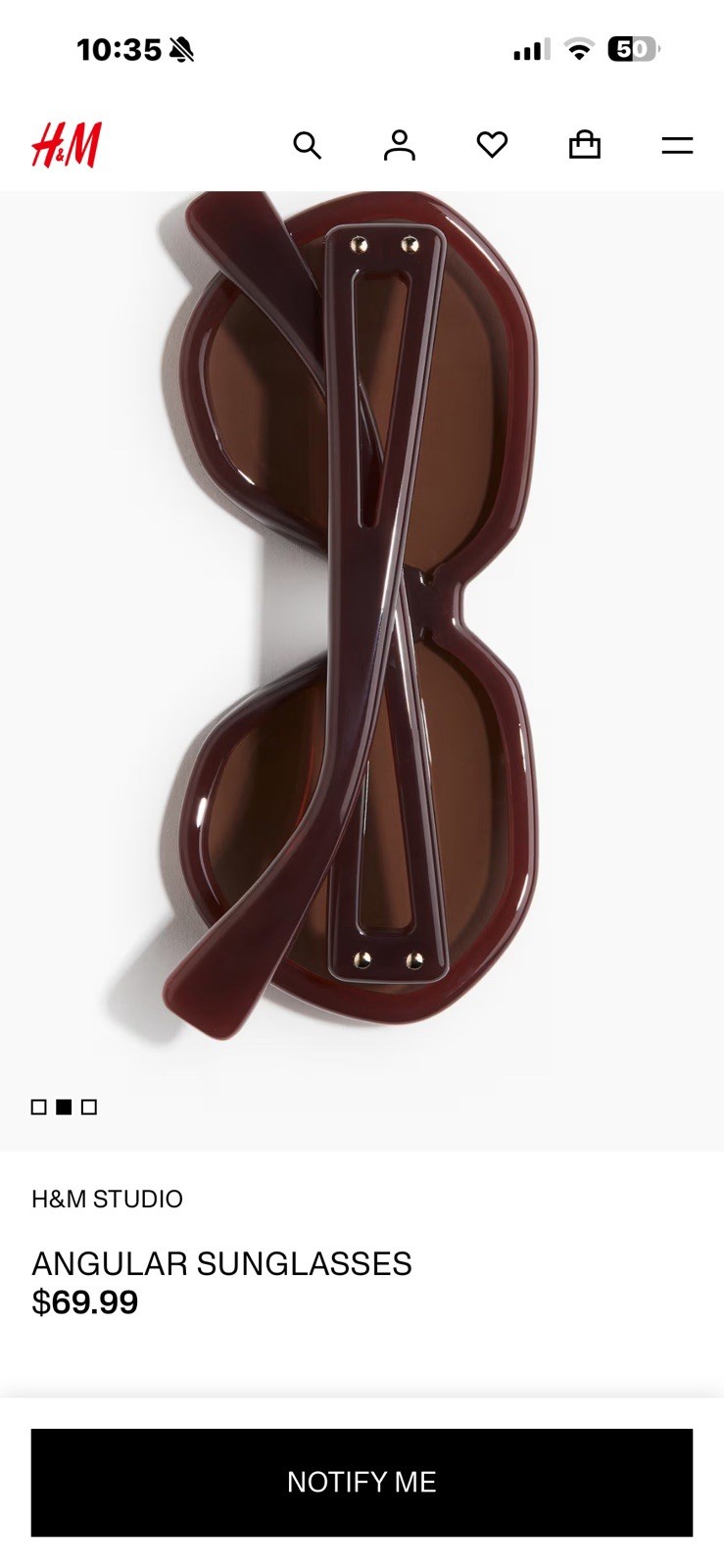 NWOT HM Studio Soldout Boho Resort Oversized Angular Burgundy Brown Sunglasses