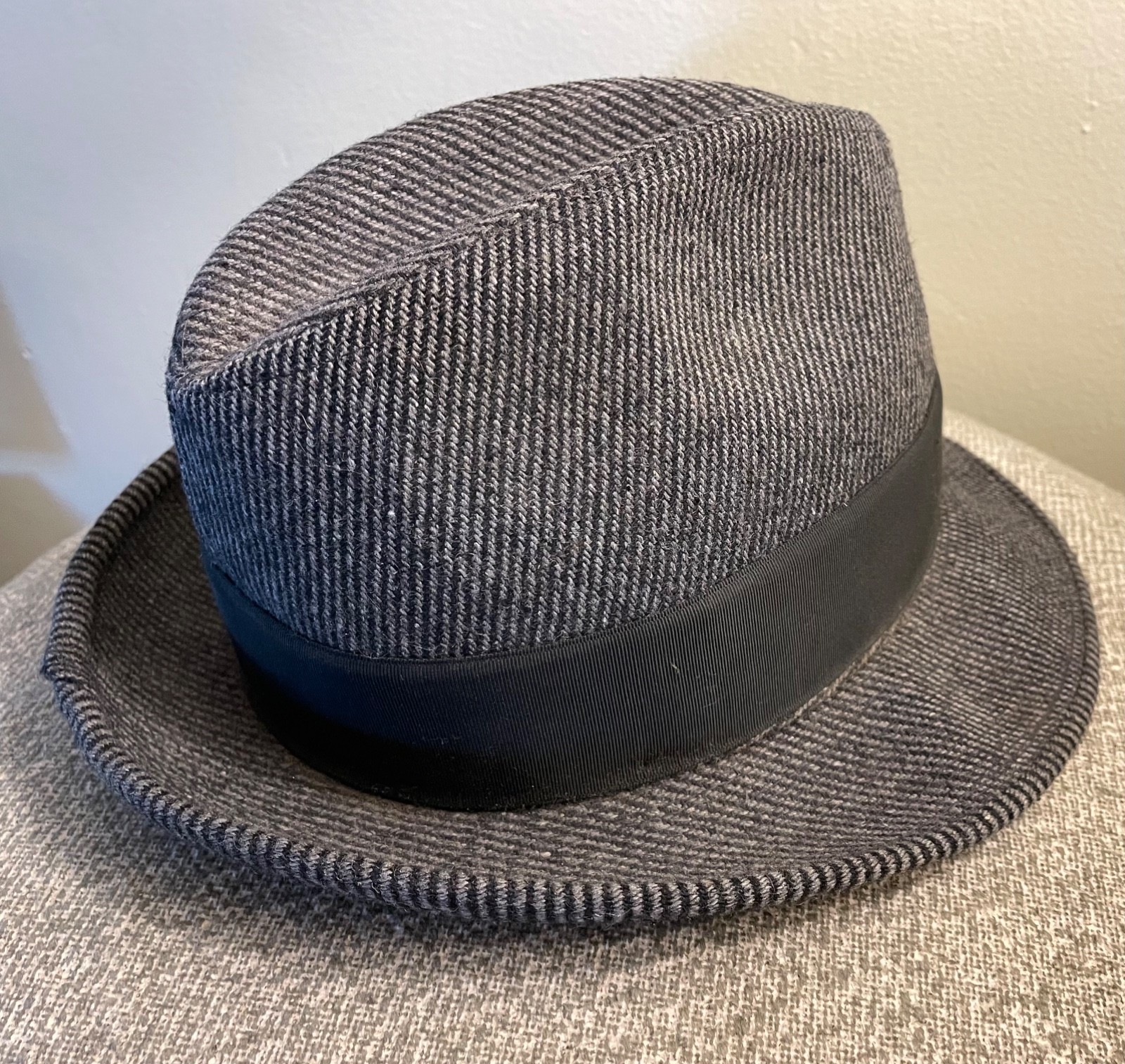 Vintage Robert Royal All Wool Fedora Hat Small Gray with Feather & Braided Band