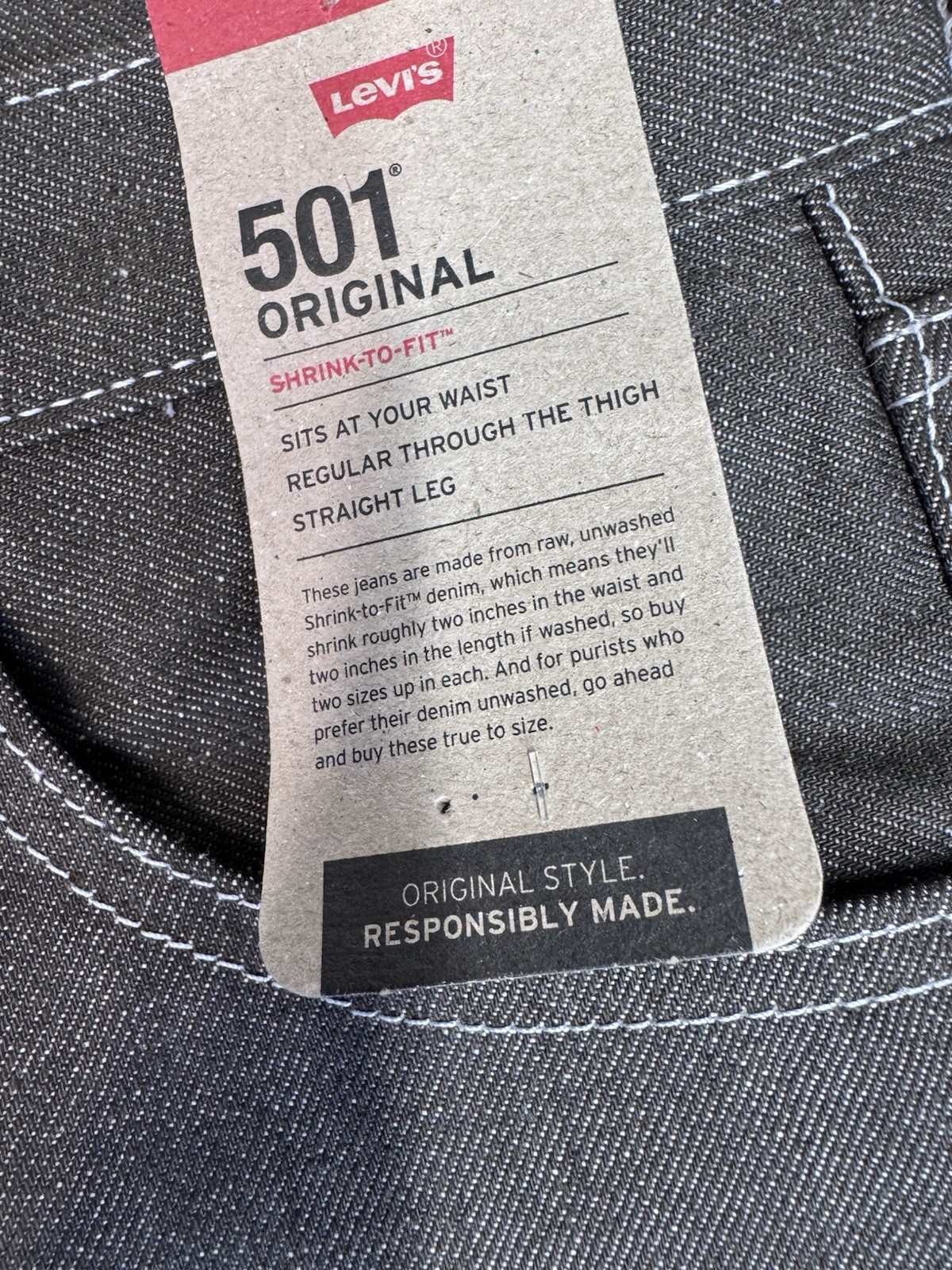 Levi’s 501 Original Shrink-to-fit Brown Button Fly Raw Denim, 30×30 NWT Men’s