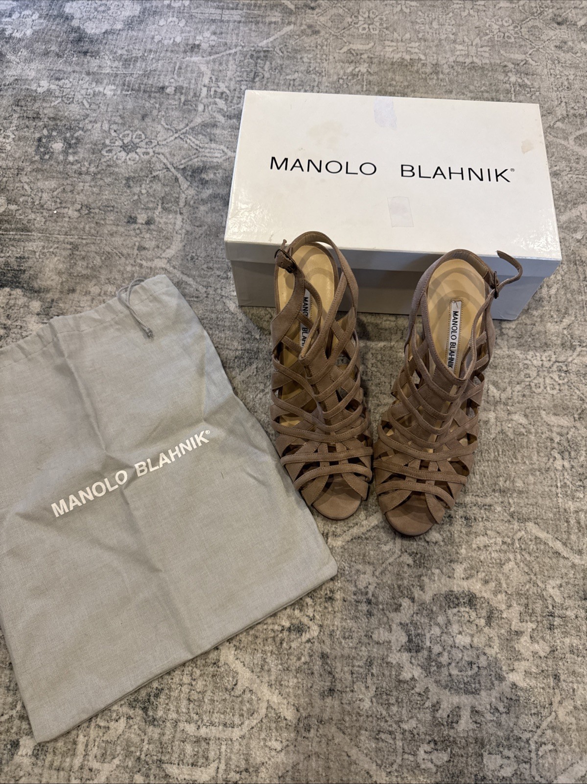 Manolo Blahnik Codilla Tan Suede Women’s Heels Size 38.5 (8 1/2). New In Box