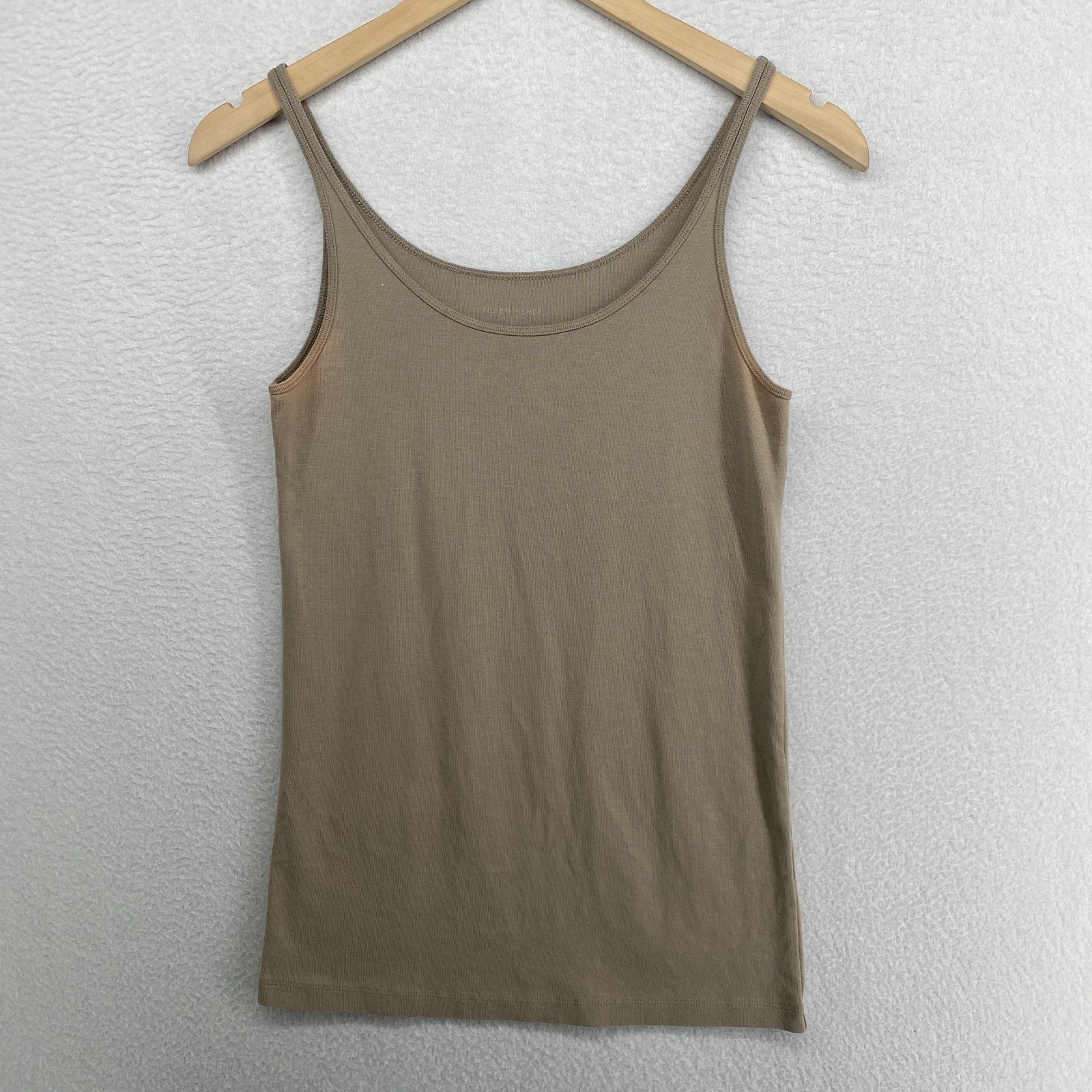 EILEEN FISHER Tank Top M Organic Cotton Ribbed Jersey Cami Slim Scoop Neck Brown