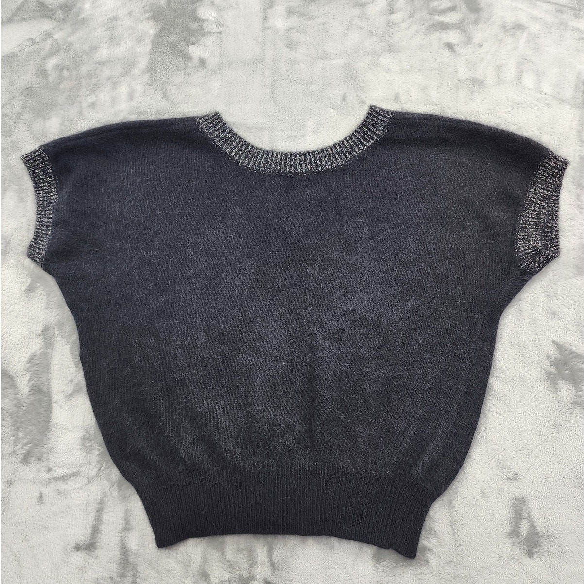 Vintage Renee Tener Jeanne Pierre Sweater Womens L Black Silver Wool Angora Knit