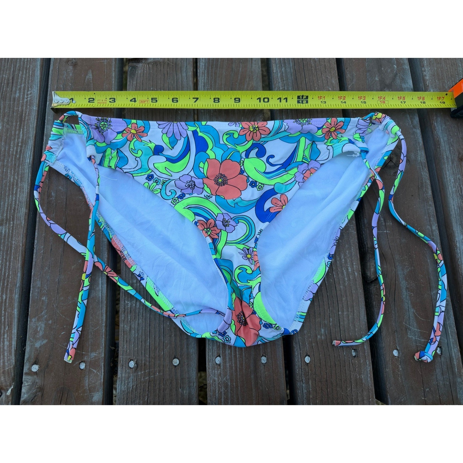 No Boundaries Retro Floral Side Tie Bikini Bottoms XL Neon Psychedelic Print