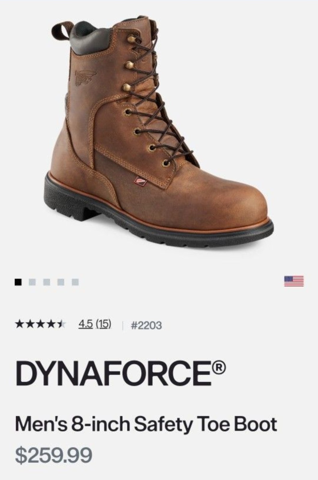 Red Wing 2203 Dynaforce 8″ Safety Toe Work Boots – Men’s 10.5