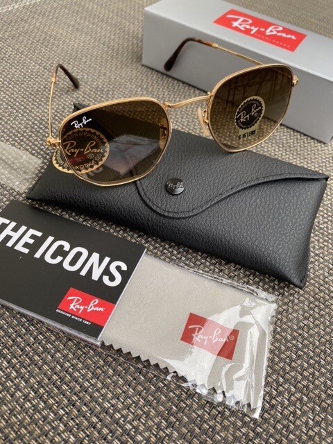 Ray-Ban Hexagonal RB3548 Gold Frame / Gradient Brown/ 51mm Sunglasses