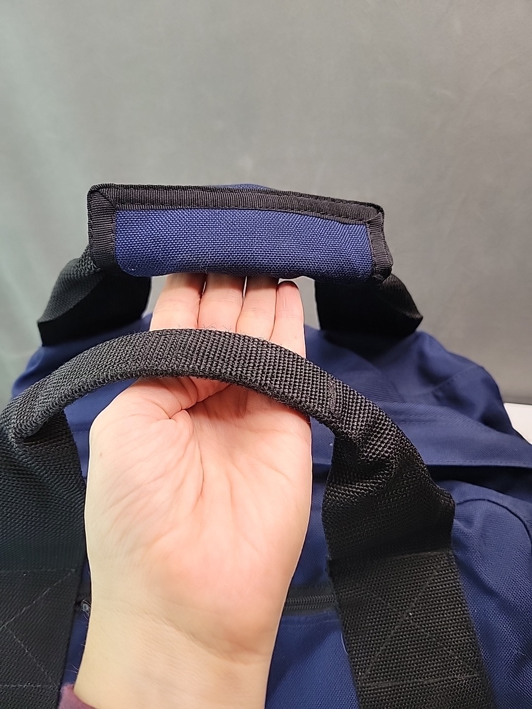 Vintage Eddie Bauer Duffle Bag Weekender Canvas Nylon Navy Blue W/Shoulder Strap