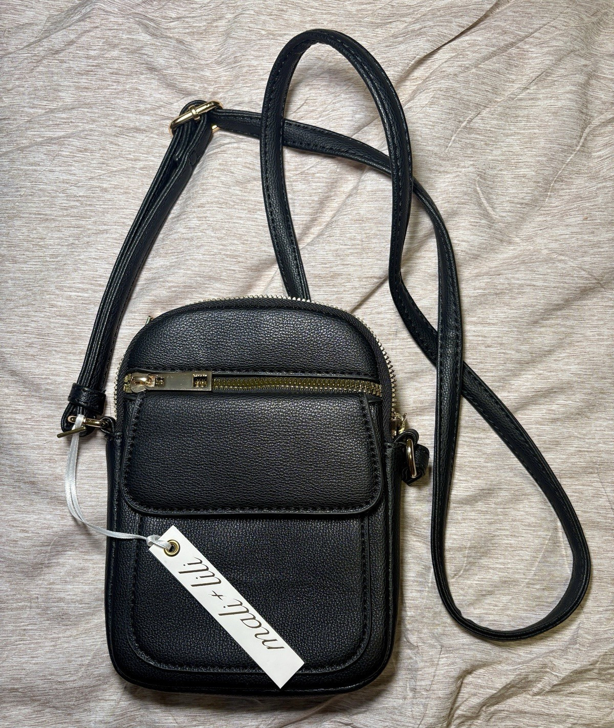 Mali + Lili Josie Triple Zip Phone Crossbody Bag Black Vegan Leather NWT