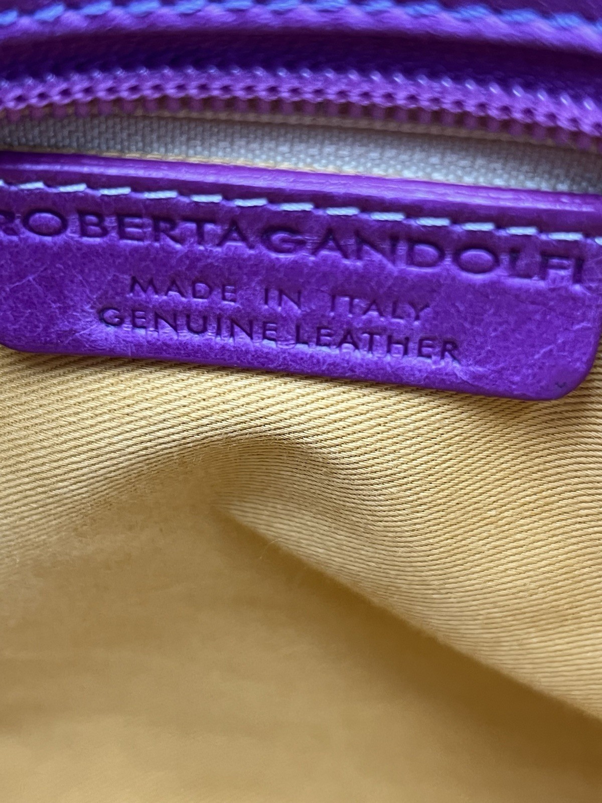 Vintage Roberta Gandolfi Italian Leather Bowler Bag Purple Beige Y2K Purse Tote