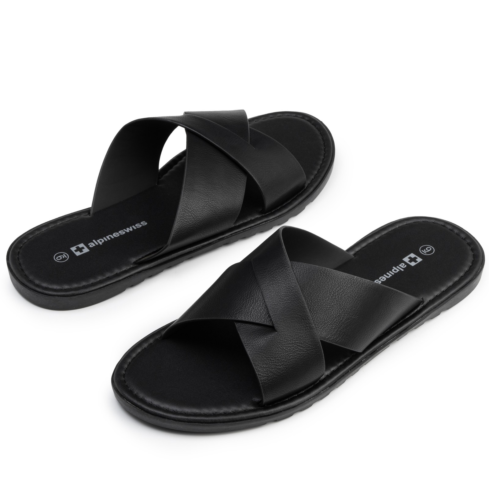 Alpine Swiss Hugo Mens Vegan Leather Slide Sandals Dressy Comfy Indoor Outdoor