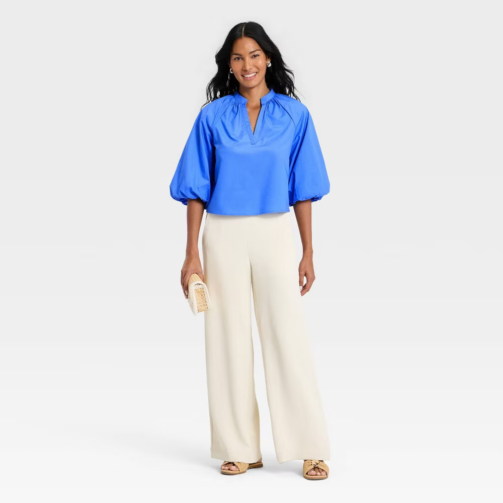 Women Balloon Sleeve Blouse – A New Day Blue M