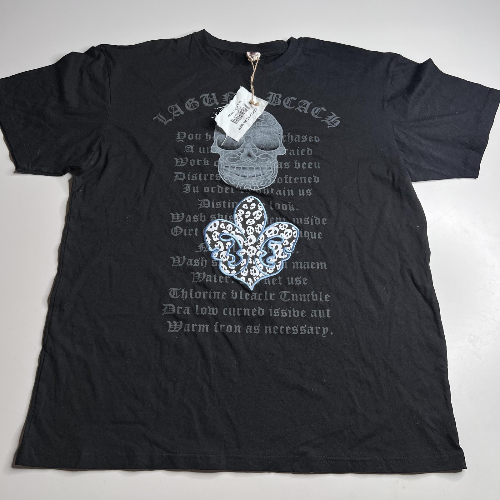 Laguna Beach Shirt Mens 2XL Black Skull Fleur De Lis Graphic Tee Corona Del Mar