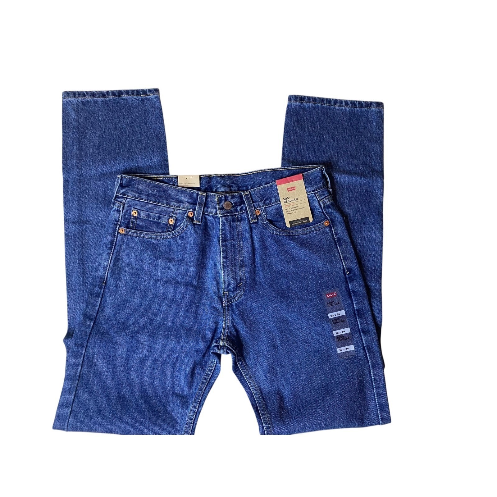 Levi’s 505 Regular Fit Blue Denim Jeans Men’s Size 30×34 Straight Leg Cotton