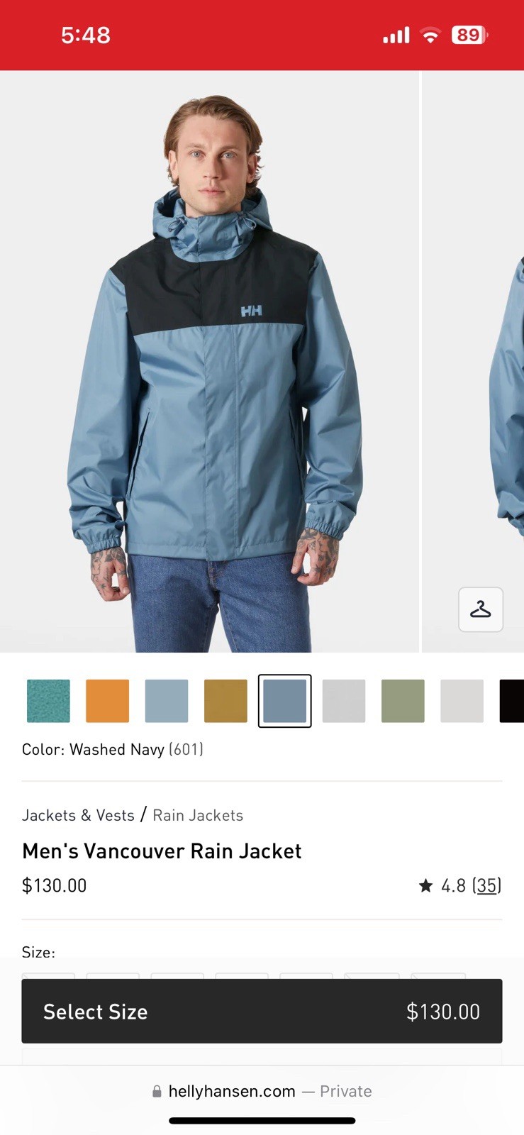 Men’s Helly Hansen Vancouver Rain Jacket – Blue/Washed Navy – size S – New