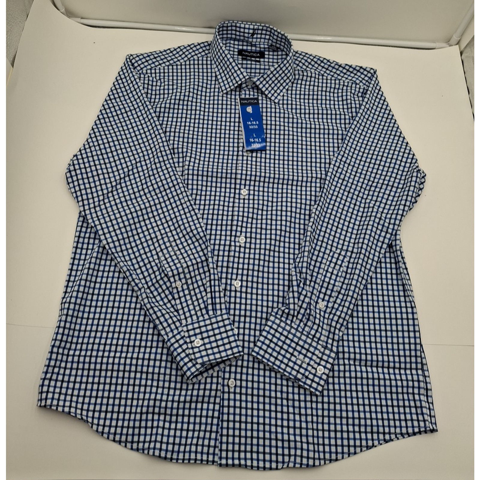 Nautica Slim Fit Men’s Dress Shirt – Blue Plaid – Size: L (16-16.5, 32/33), New