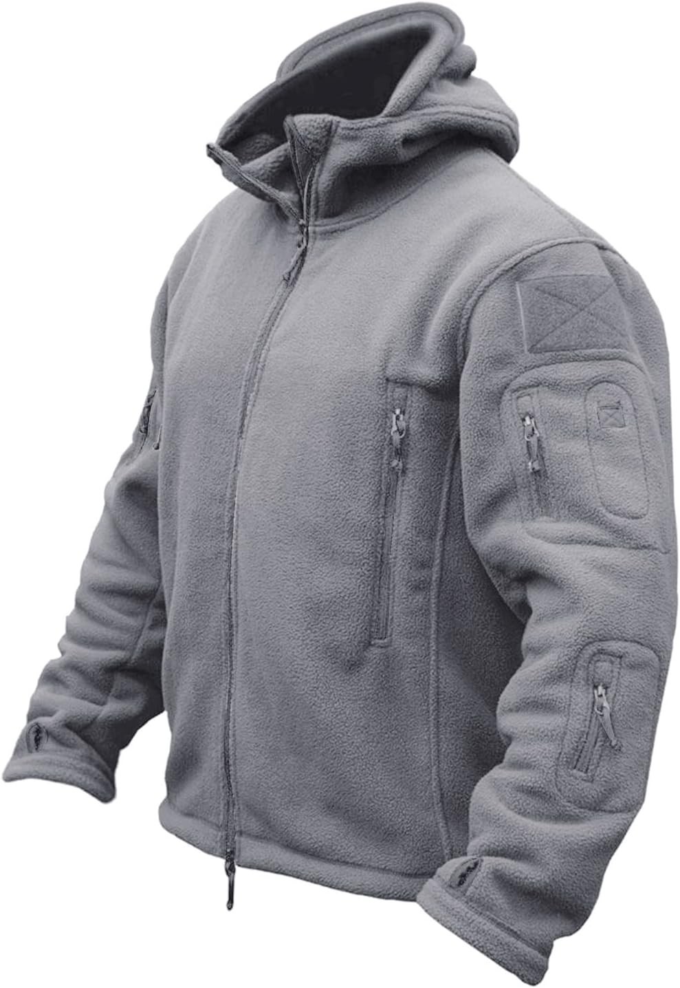 Mens Military Tactical Warm Fleece Hooded Outdoor Jacket with Thumb Holes