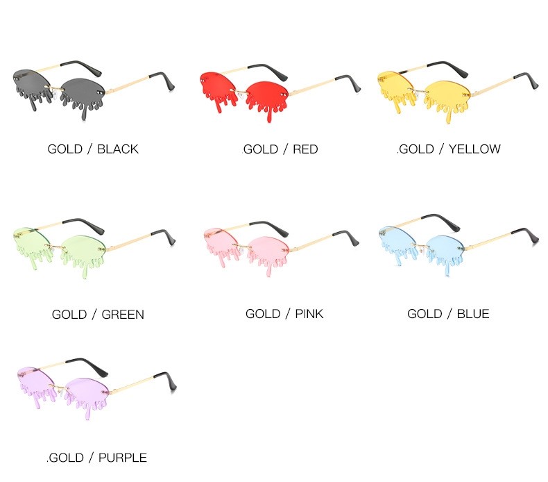Fashion Rimless Cry Shape Unique Sunglasses Mens Women Party Glasses UV400 Shade