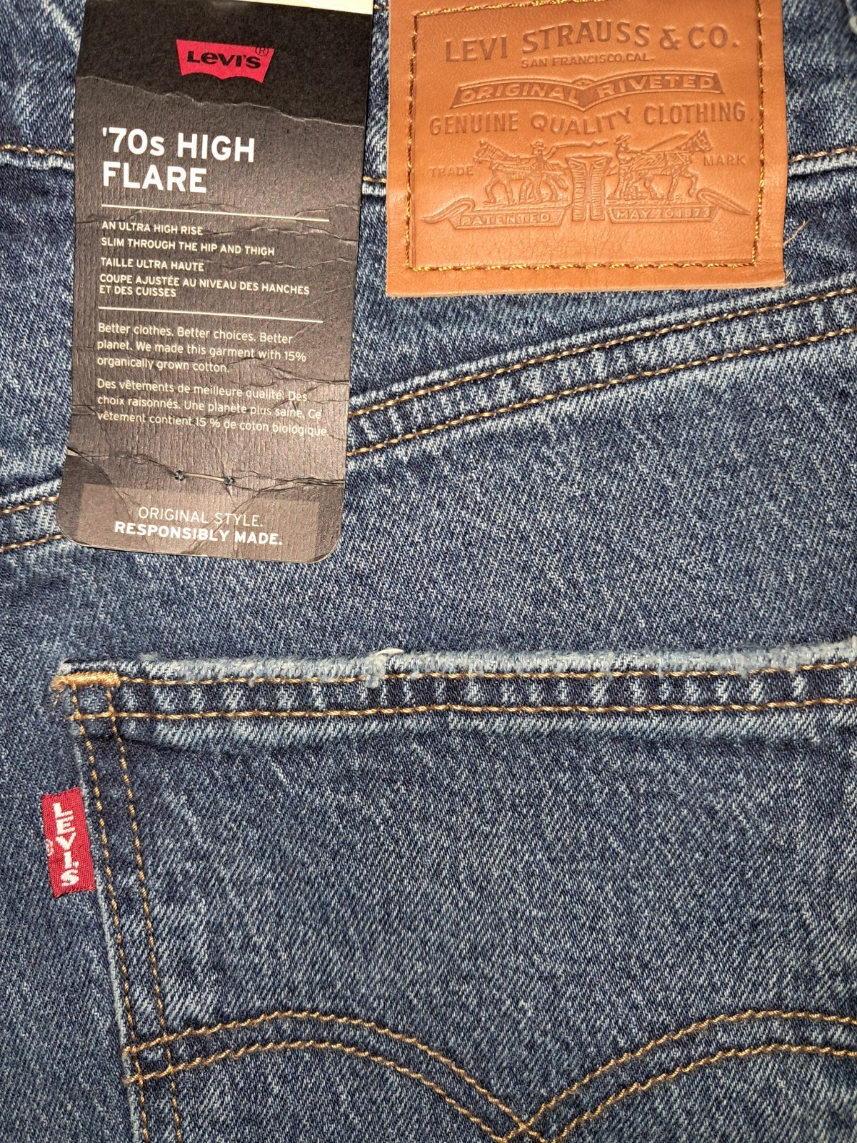 NWT Women’s 28 X 30 Levi’s 70’s High Rise Flare Jeans Med. Wash Denim Big E Tag