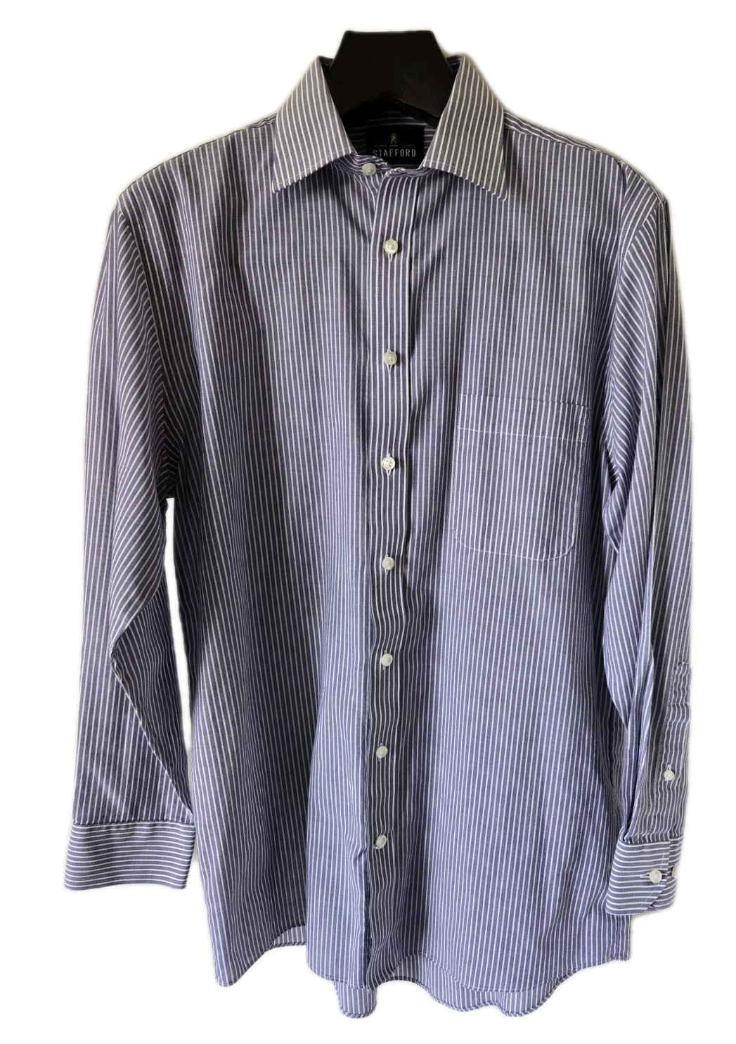 Stafford Travel Easy Care Broadcloth 15.5-32/33 Mens L.S. Purple Striped Shirt