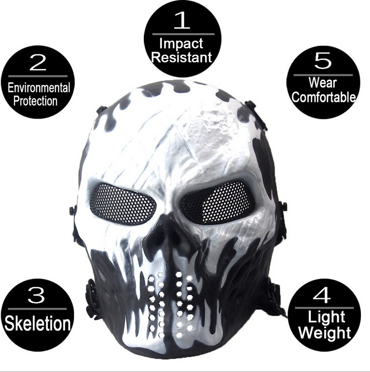 New Airsoft Paintball Tactical Full Face Protection Skull Mask Skeleton Army J