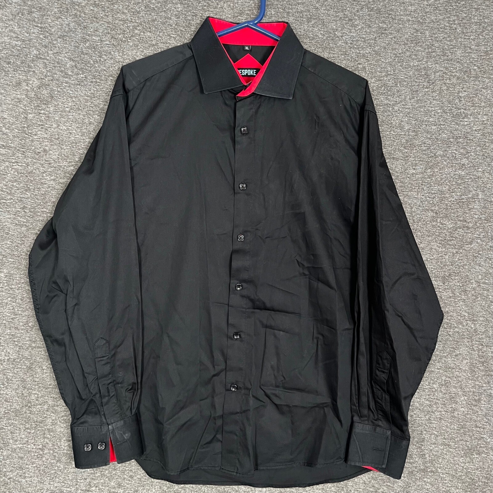 Bespoke Black Dress Shirt Red Trim Long Sleeve Button Down XL