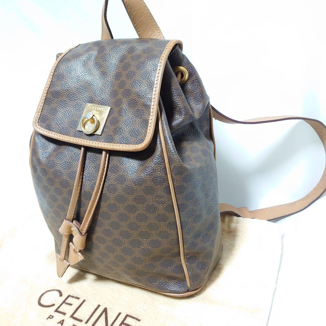 CELINE Macadam Pattern Mini Backpack Brown Leather Vintage Authentic