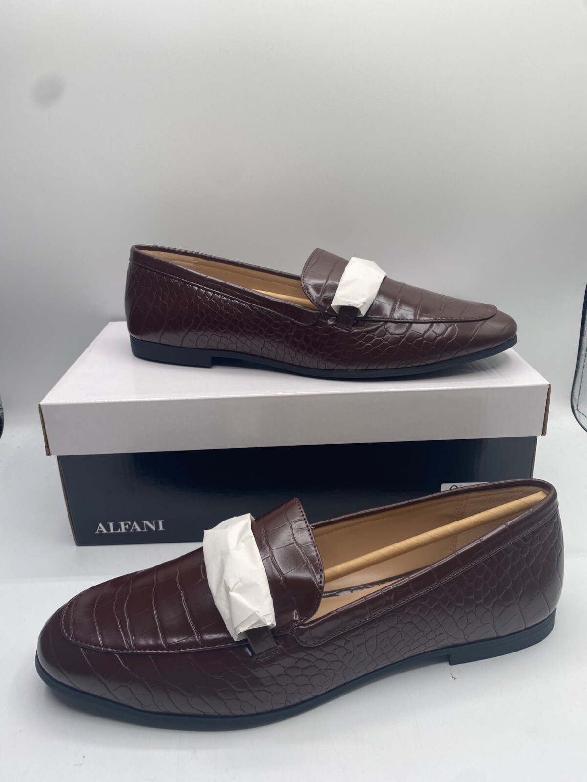 Alfani Women’s Chocolate Croco Print Pull On Gayle Loafers Shoes Size 11M NWB
