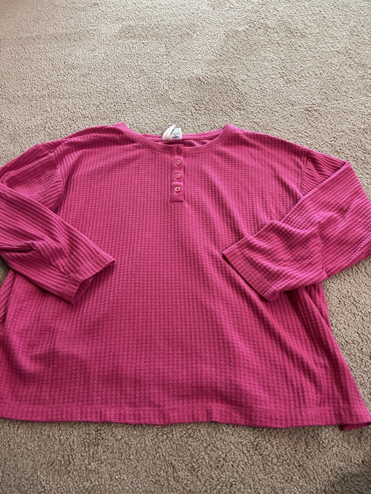 Joyspun Women’s Hot Pink Soft Waffle Top 3/4 Length To Long Sleeve Size Large