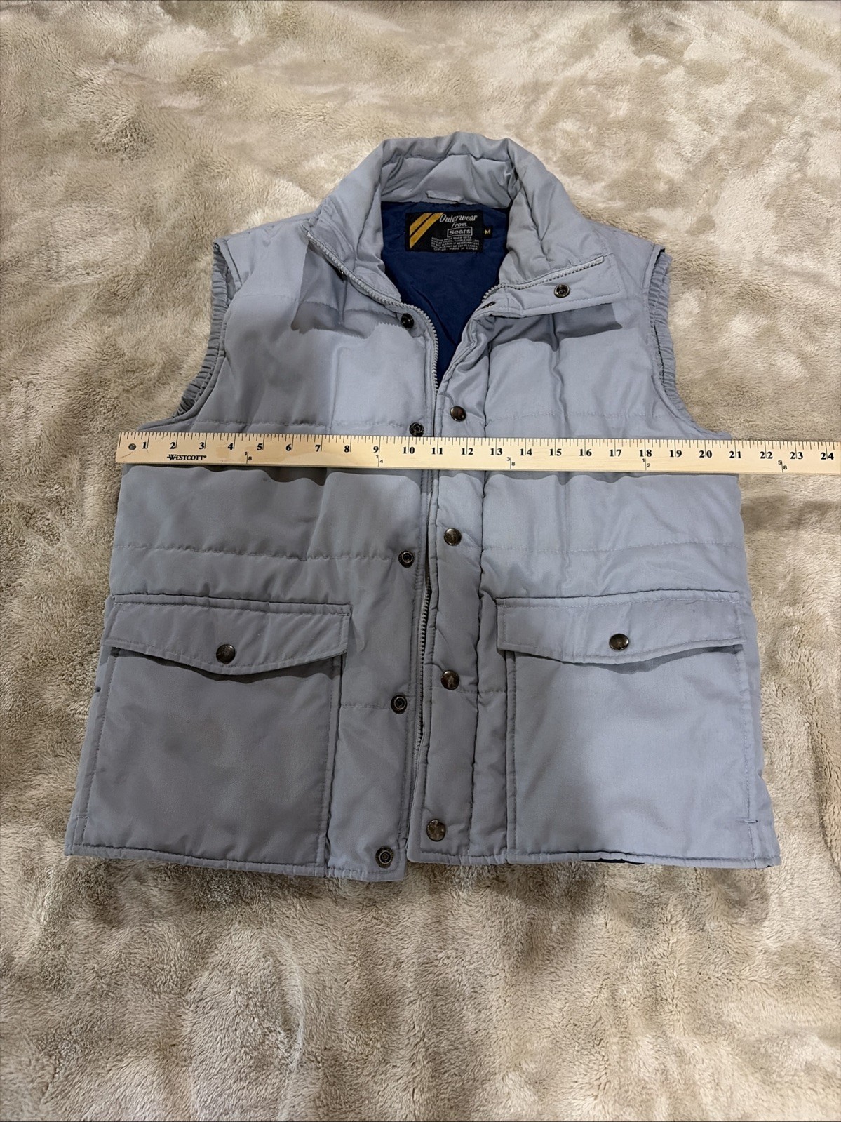 VTG 1970s Sears Outerwear Vest Durable Insulated Snap Button And Zip Mens Medium