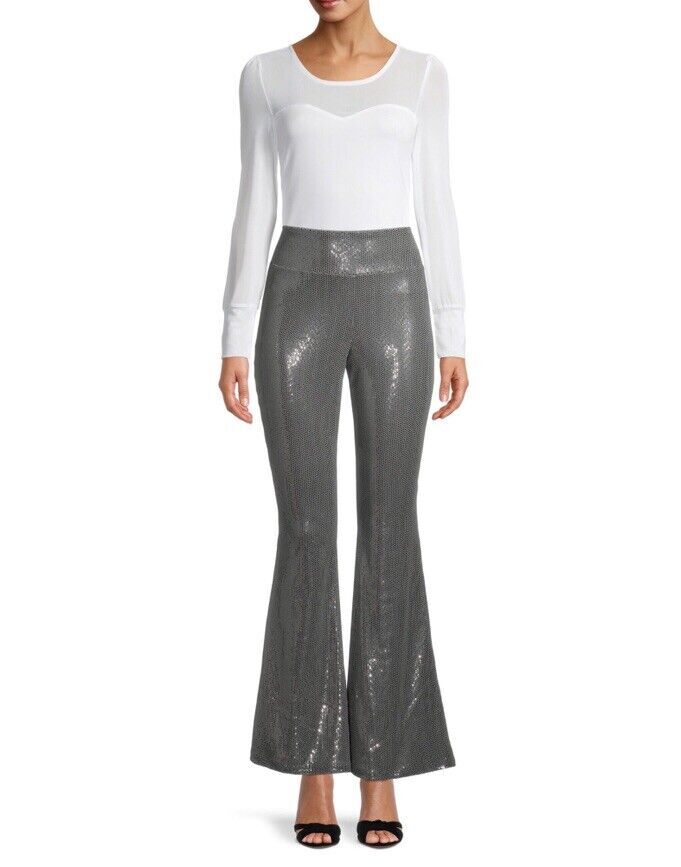 No Boundaries Sequin Flare Pants, Nobo Silver Sparkle Flare Pants, Bell Bottoms