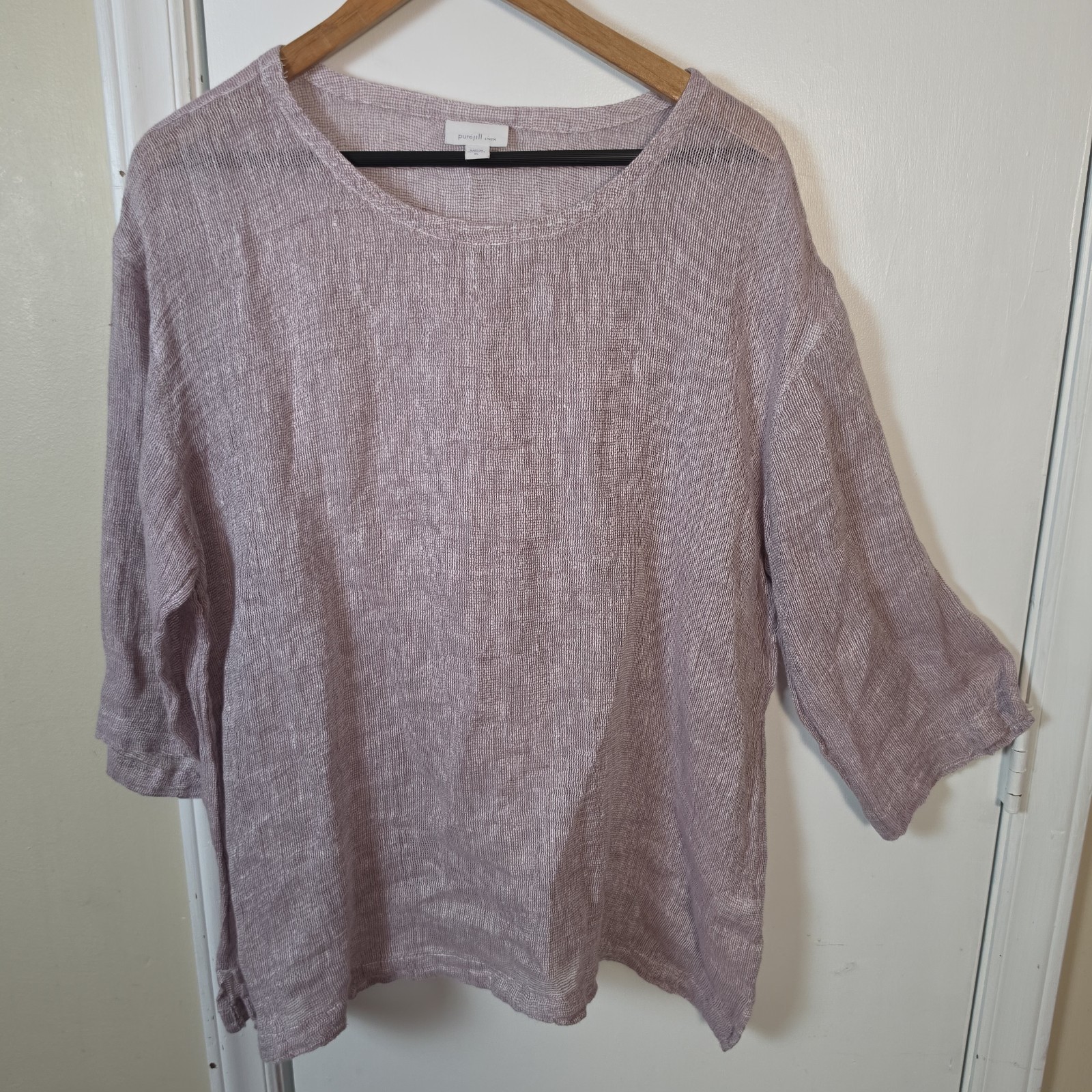 J JIll Pure JIll Linen Boxy Open Weave Knit Top Mauve Sz XL Beachy Coastal