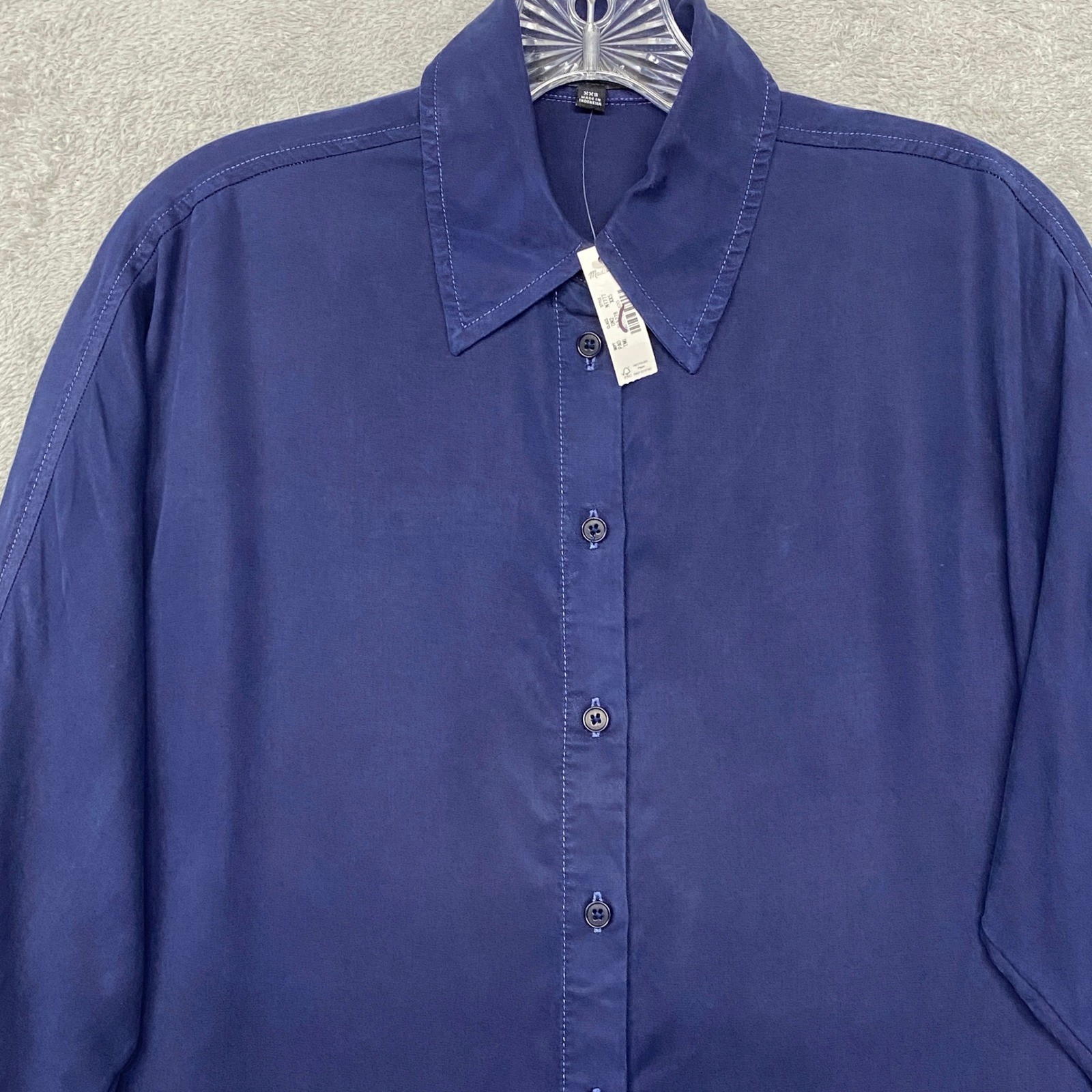 Madewell Top Womens XXS Blue Relaxed Fit Dolman Long Sleeve Button Tencel NT777